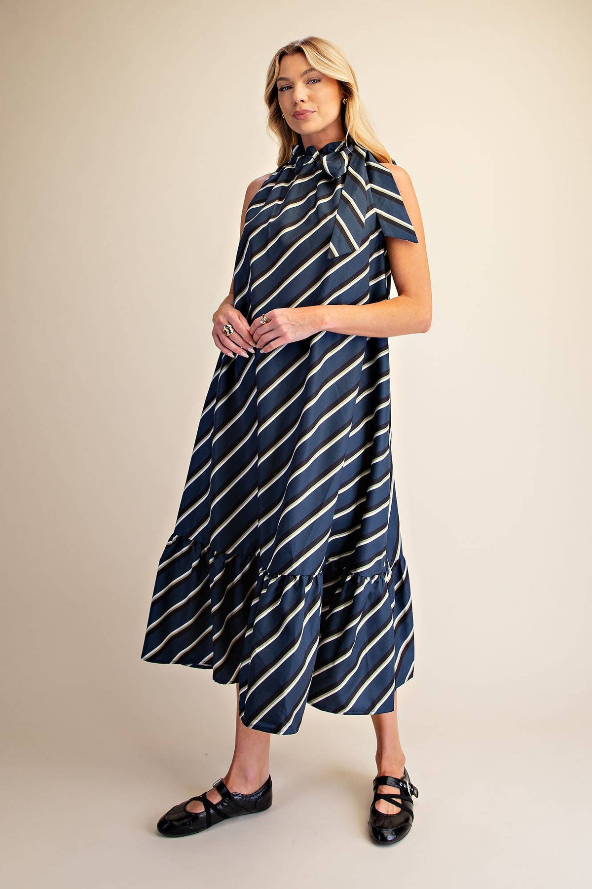Ruffle Tie Neck Sleeveless Midi Dress