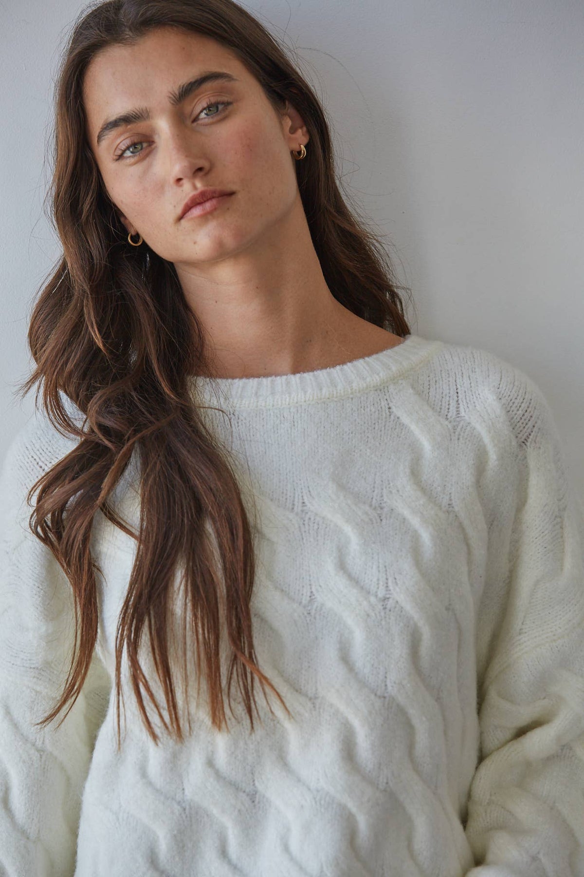 Knit Sweater Cable Knit Round Neck Pullover