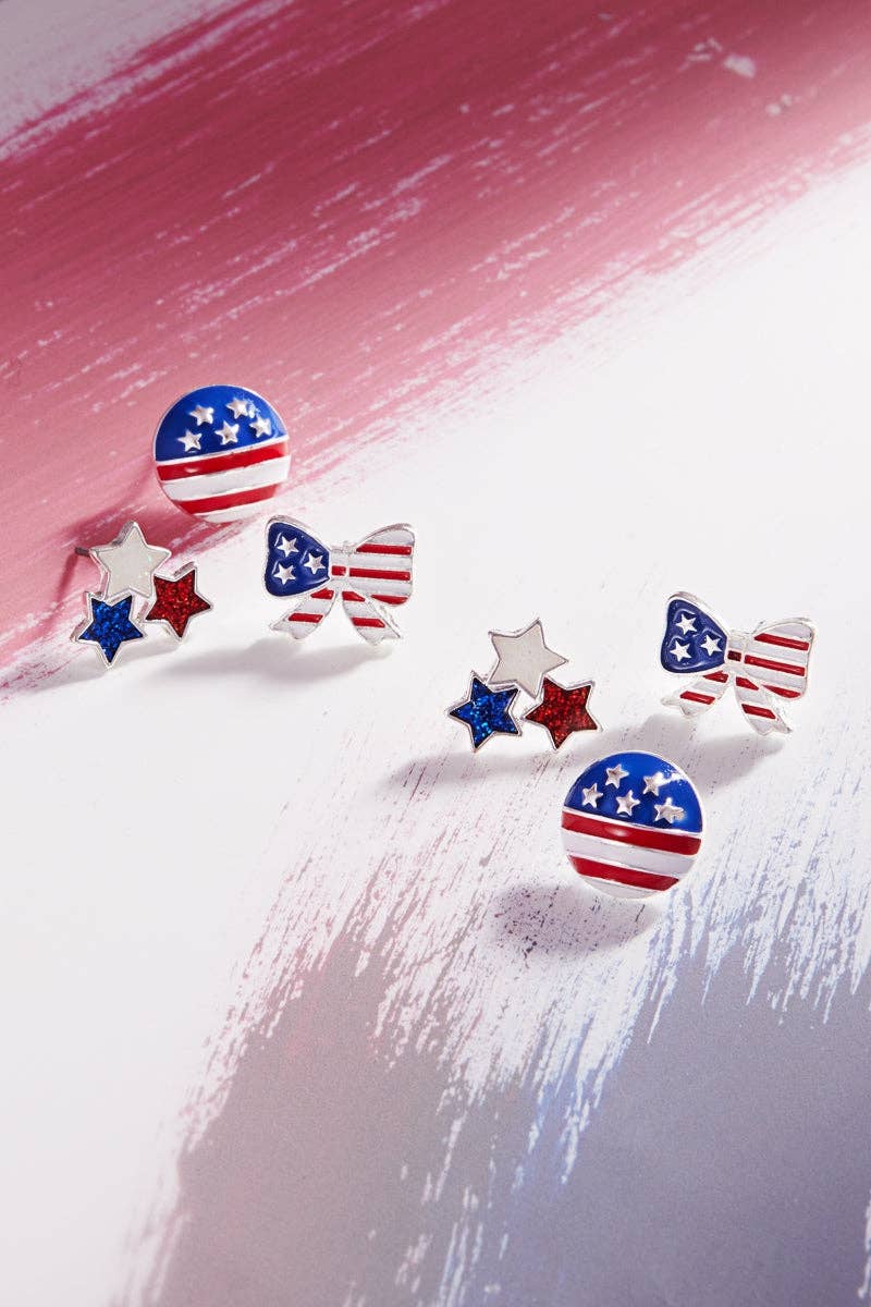 Set of 3 American Flag Color Enamel Post Earrings
