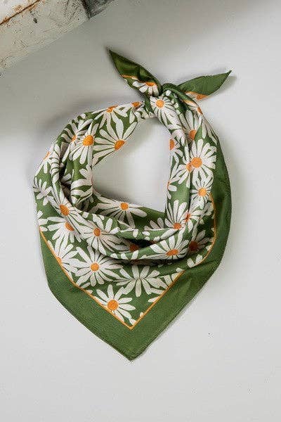 Flower Silky Feel Bandana Scarf - Daisy