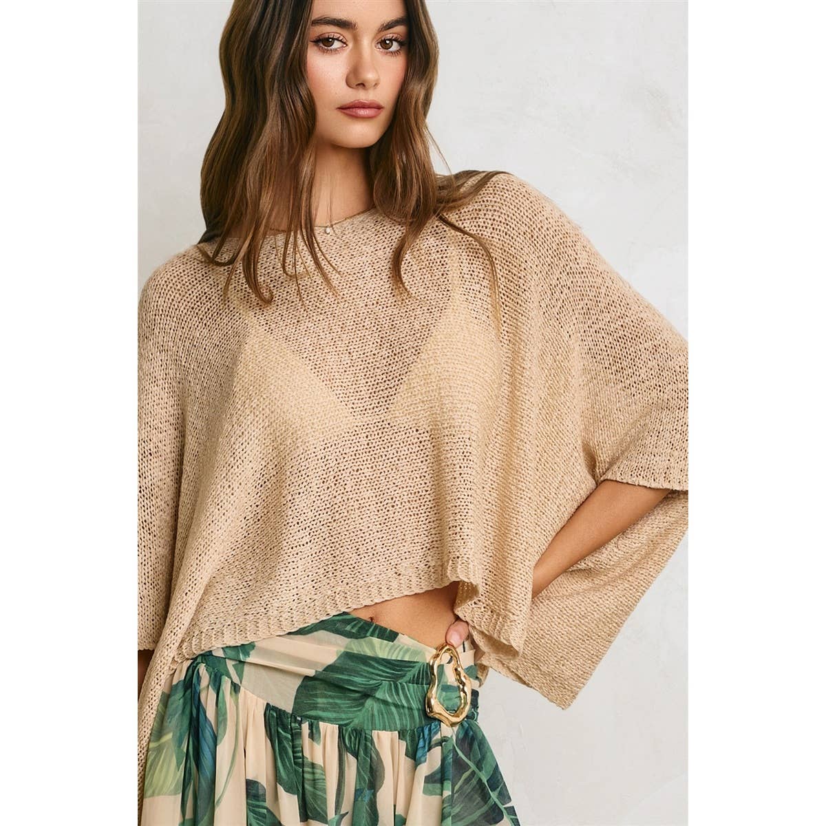 Cropped Pancho Knit Sweater Top
