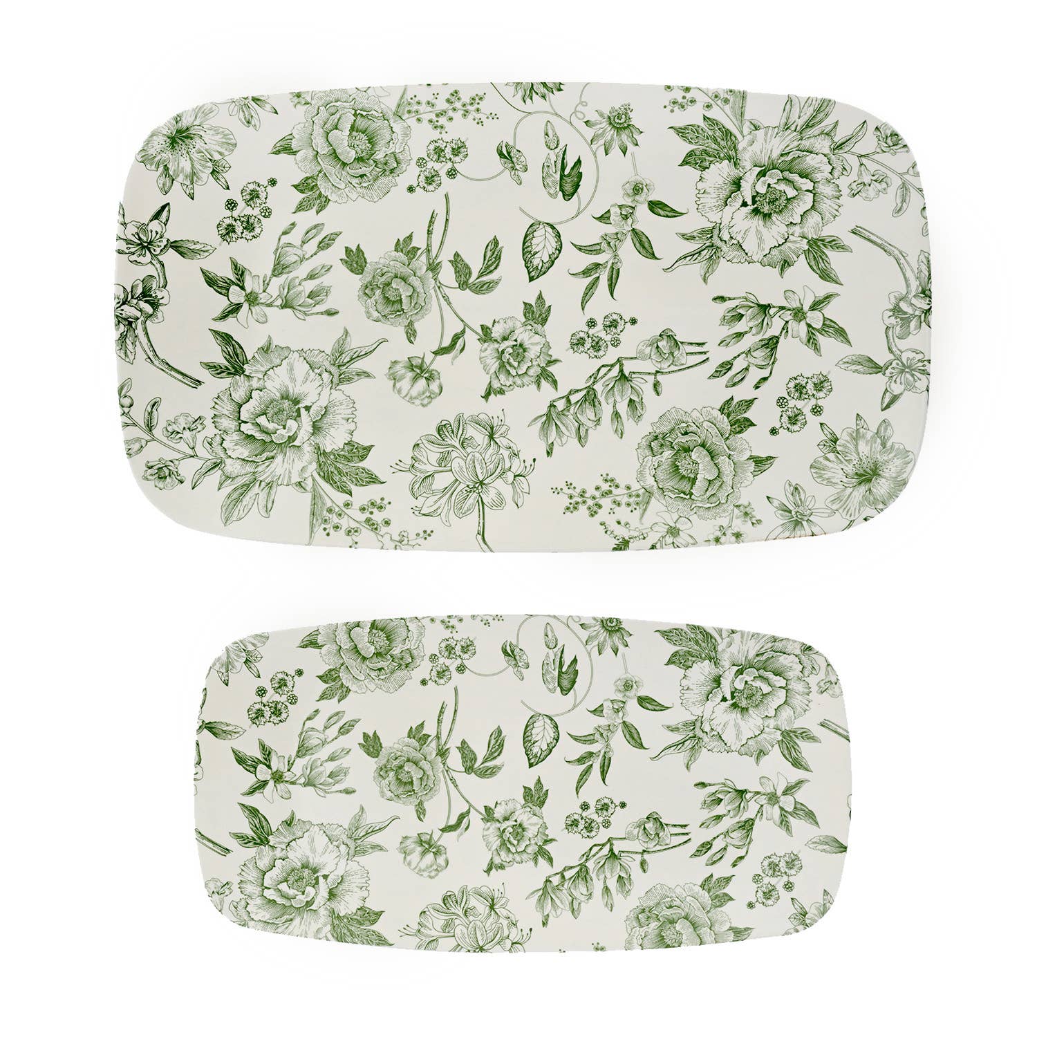 Green Delft Floral Stacking Melamine Tray - Set of 2