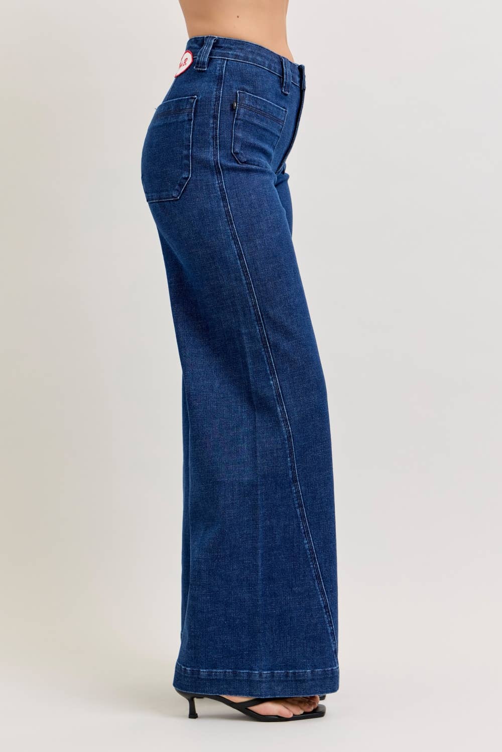 High Waist Retro Wide w/ Patch Pockets & Twisted Seams