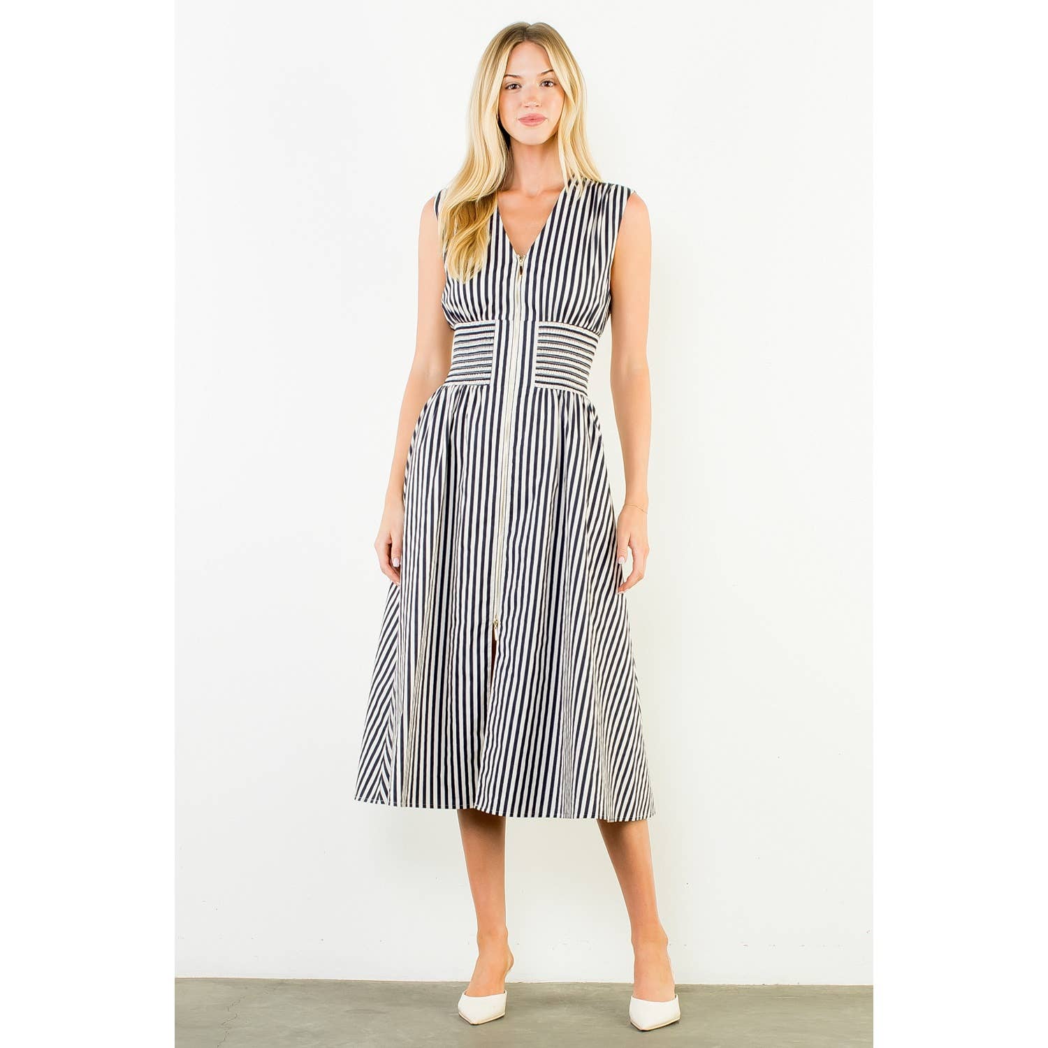 Sleeveless Vertical Stripes Zippered Dress