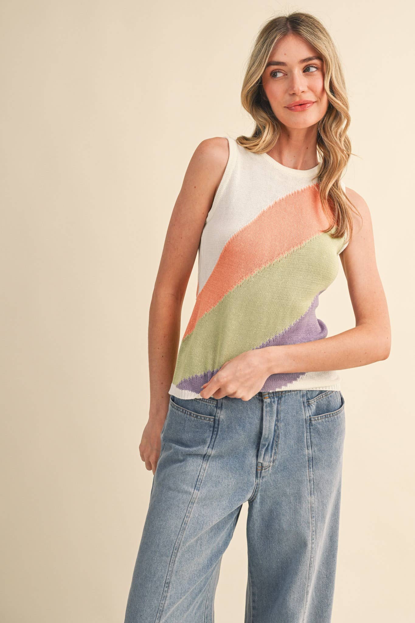 Sleeveless Color Block Knit Tank