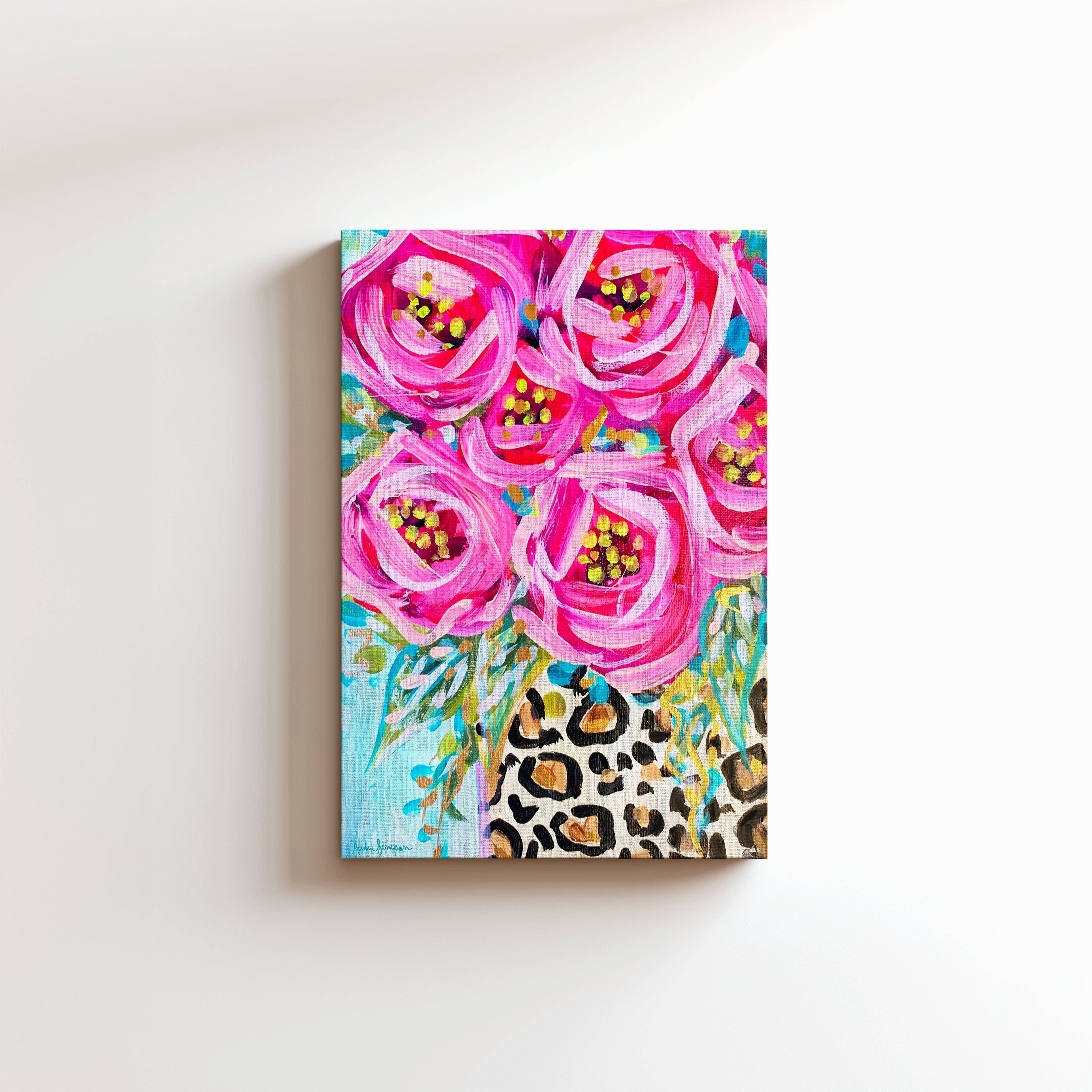 Leopard Rose Floral Canvas Print - Bouquet Art Painting