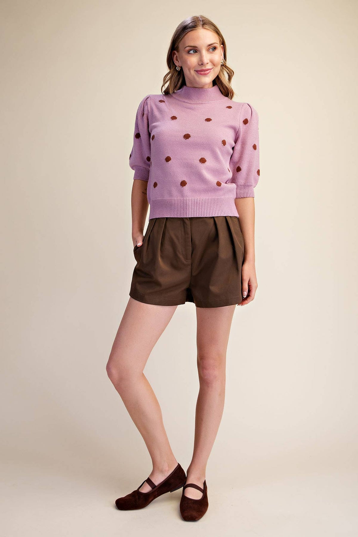 Polka Dot Mock Neck Sweater