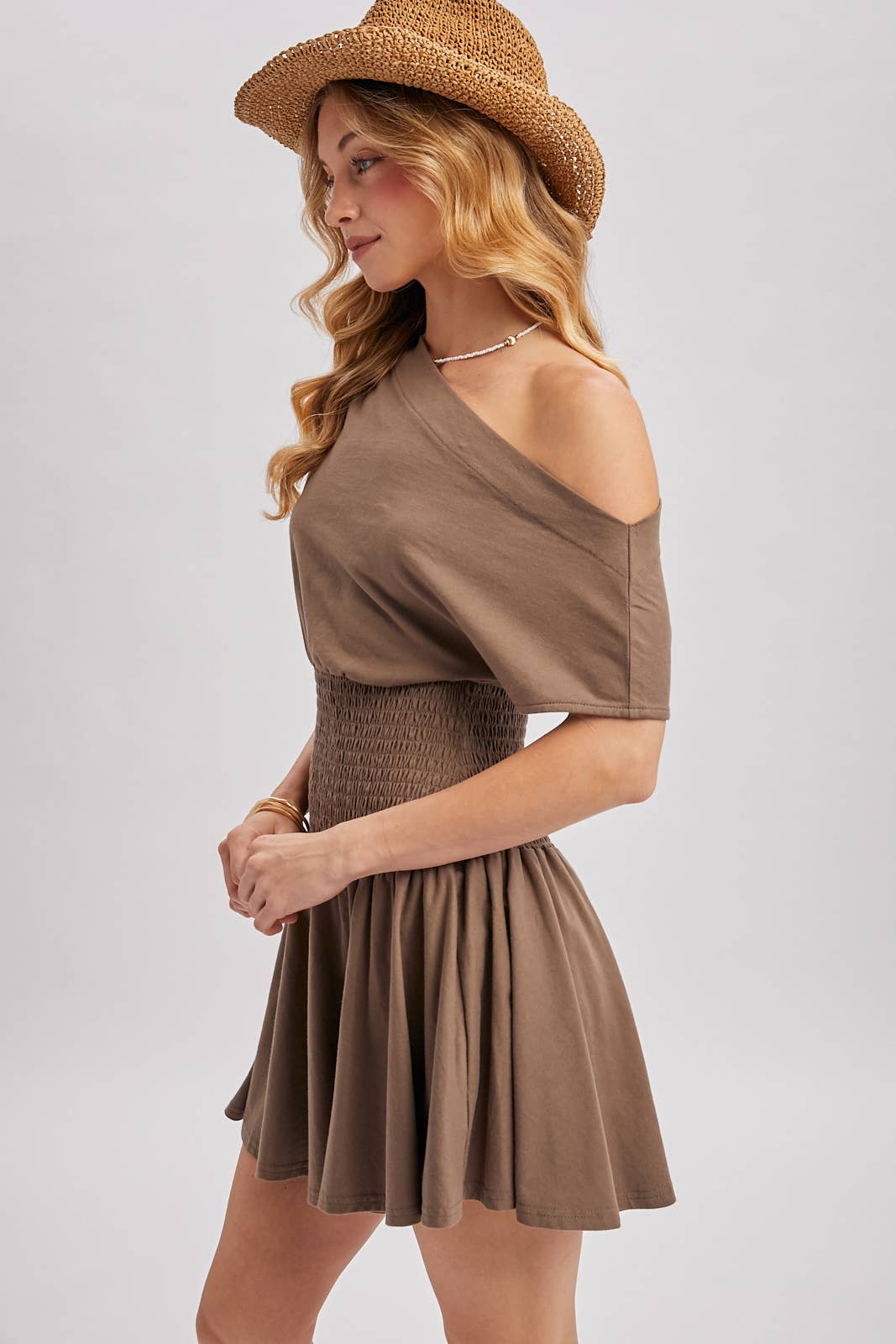 One Shoulder Smocked Waist Body Dress