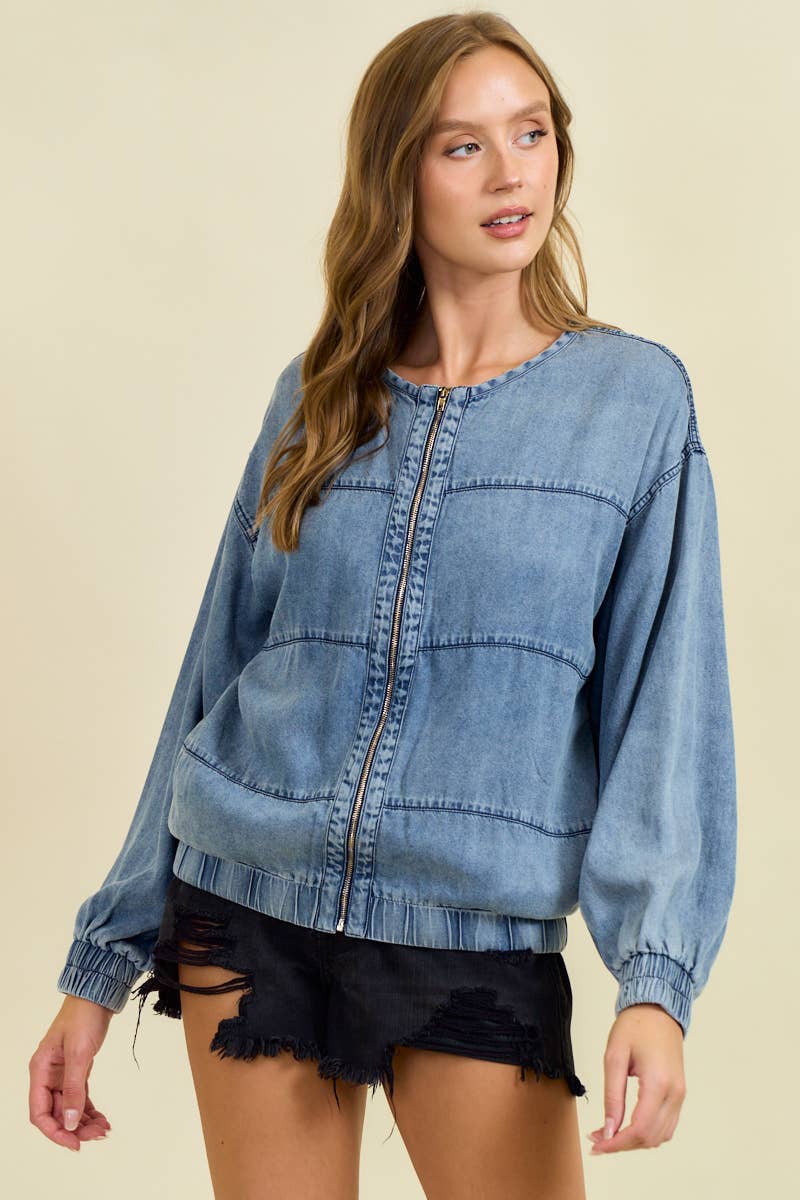 Denim Bomber Jacket W/ Zipper