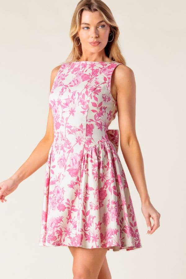 Pink and Ivory Floral Mini Dress