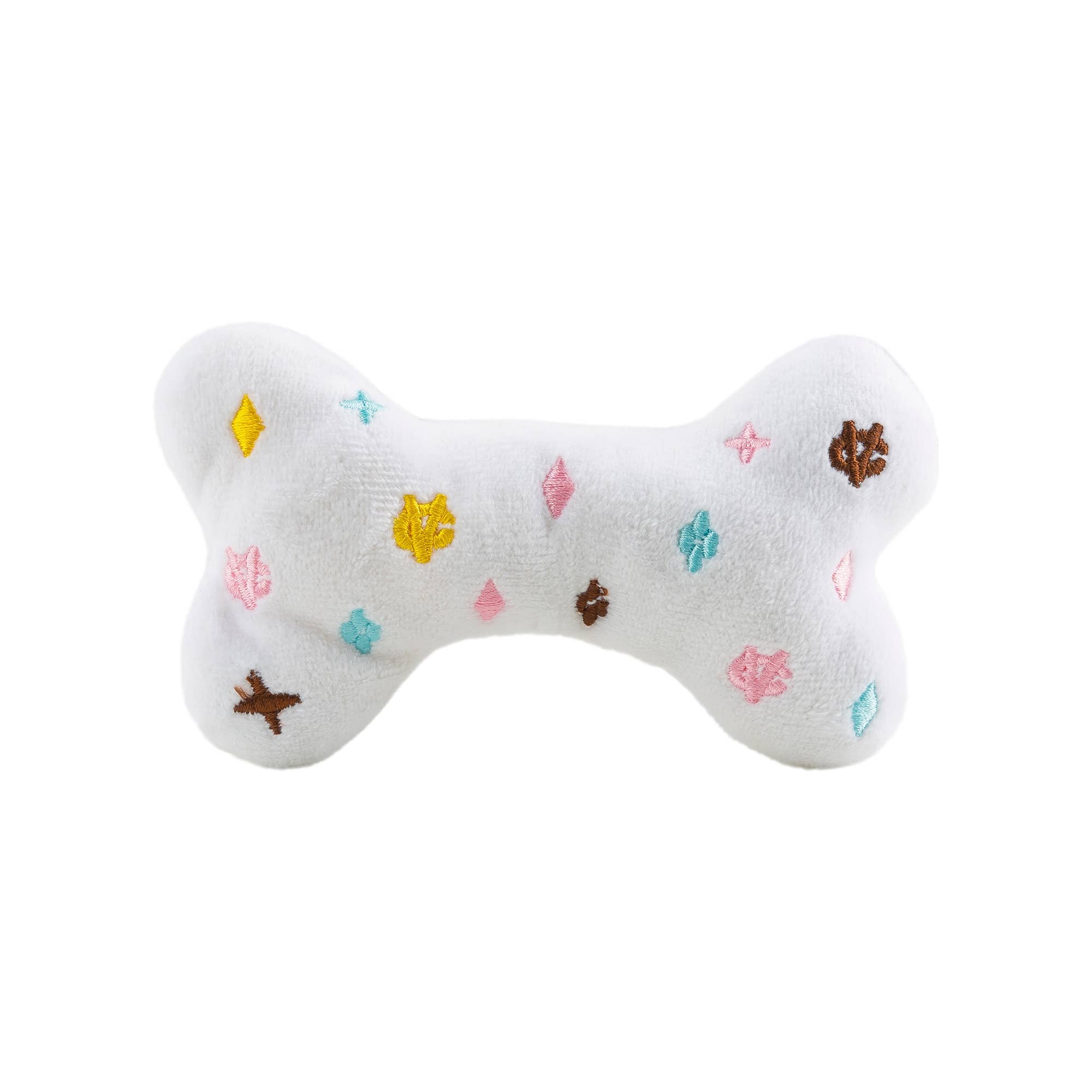 White Chewy Vuiton Bones | Plush Squeaker Dog Toy