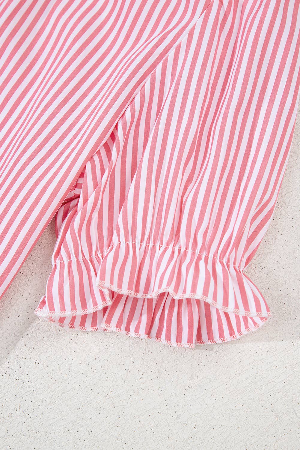 Noah | Stripe Notched Neck Frilled Short Puff Sleeve Blouse