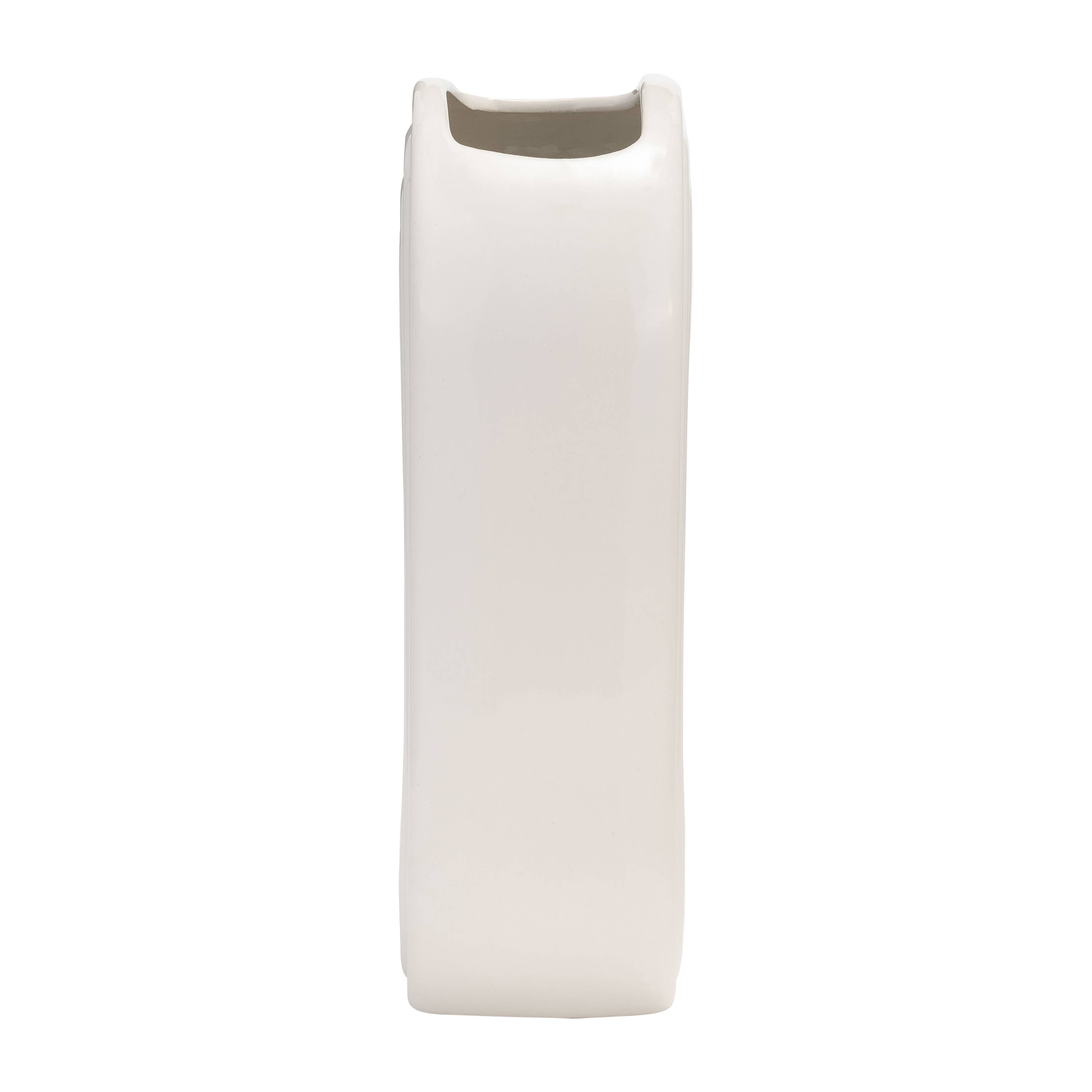 Ceramic Oval Ridged Decorative Vase - White, 11 in.
