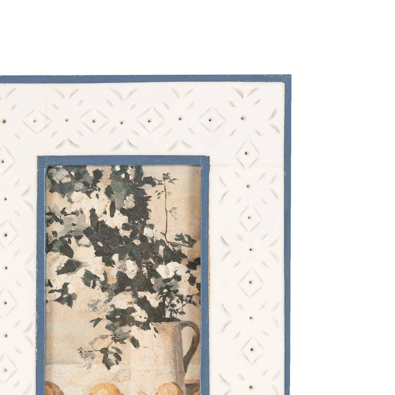 Penelope 4x6 Photo Resin Stamp Picture Frame - Blue and Cream
