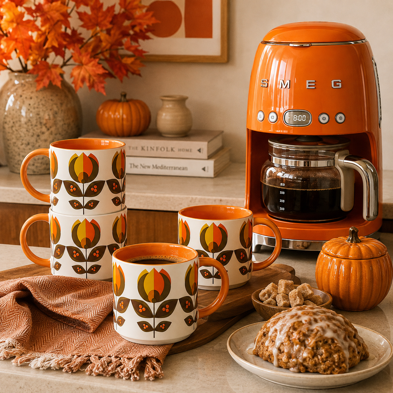 Orange Tulip Flower Mid Century Stackable Matte Coffee Mug