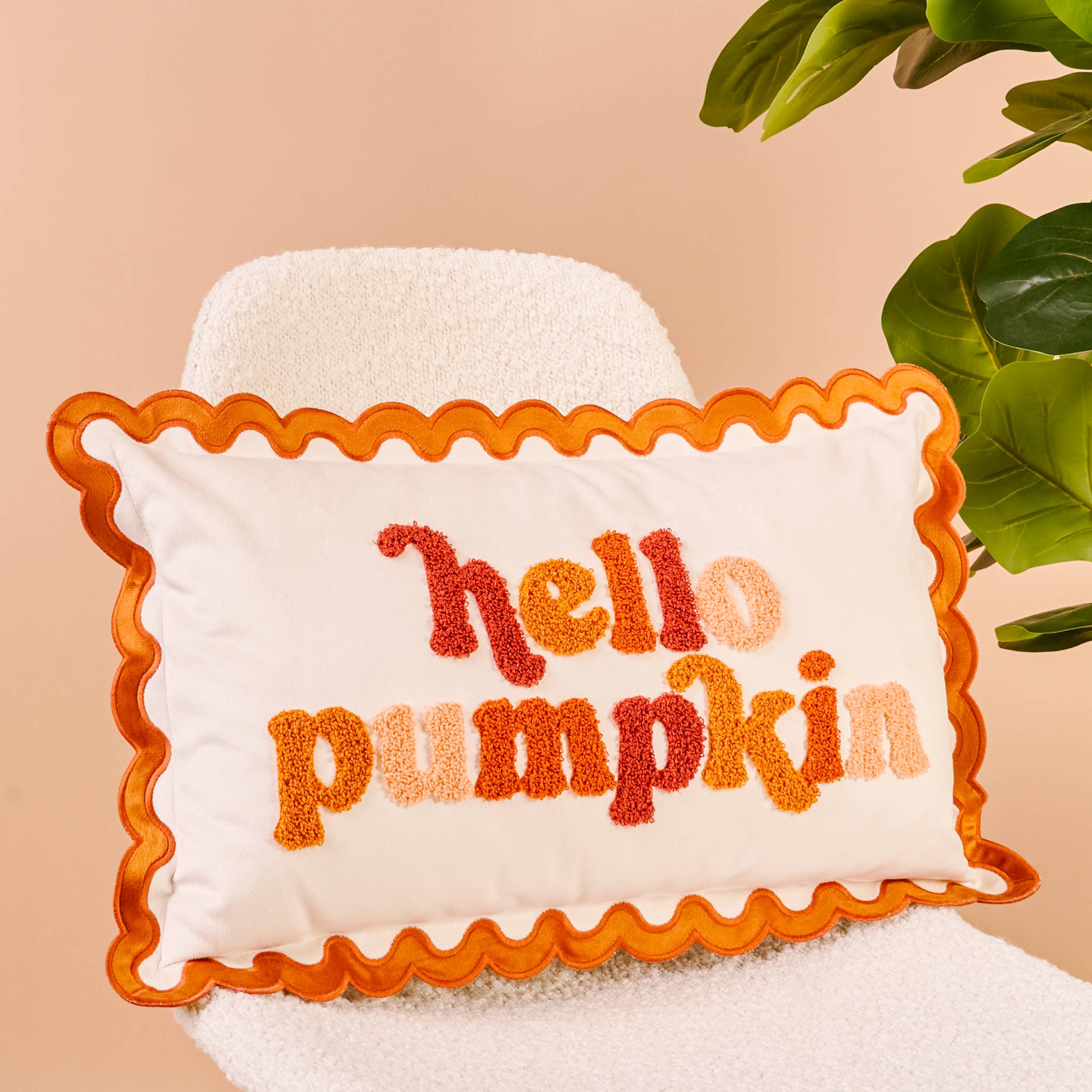 Scalloped Rectangle Throw Pillow-Hello Pumpkin