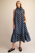 Ruffle Tie Neck Sleeveless Midi Dress