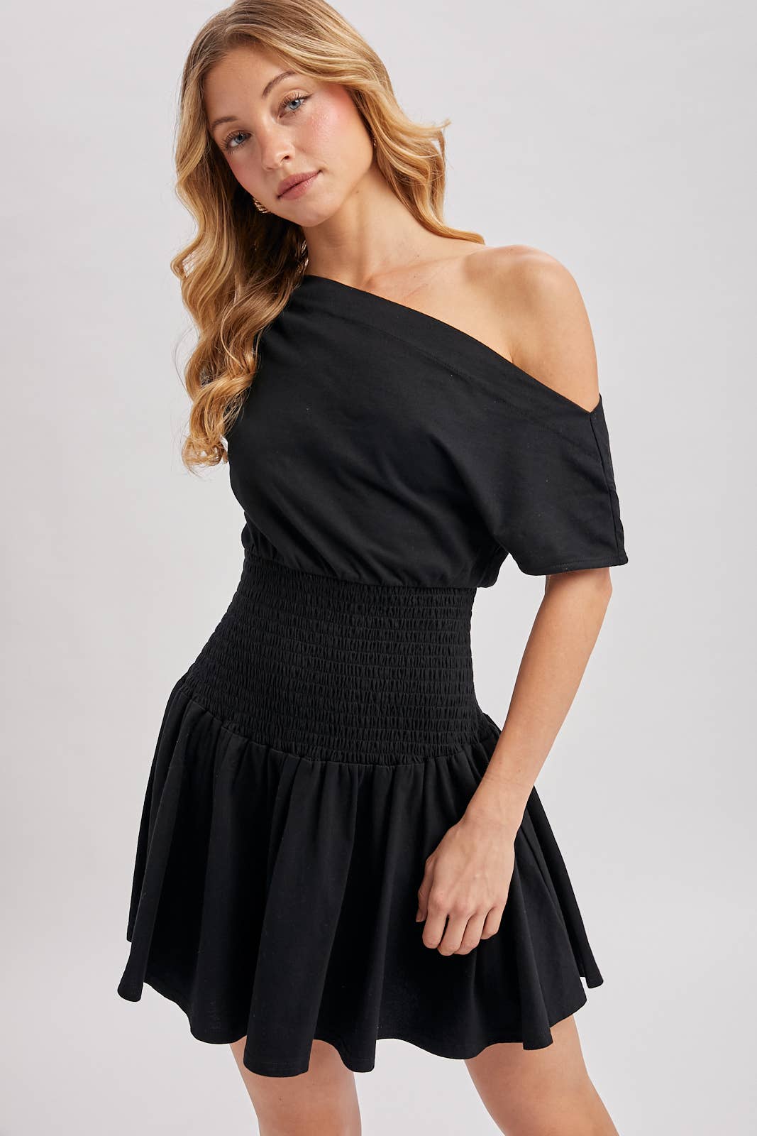 One Shoulder Smocked Waist Body Dress