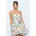 Bubble Hem Floral Dot Print Strapless Mini Dress