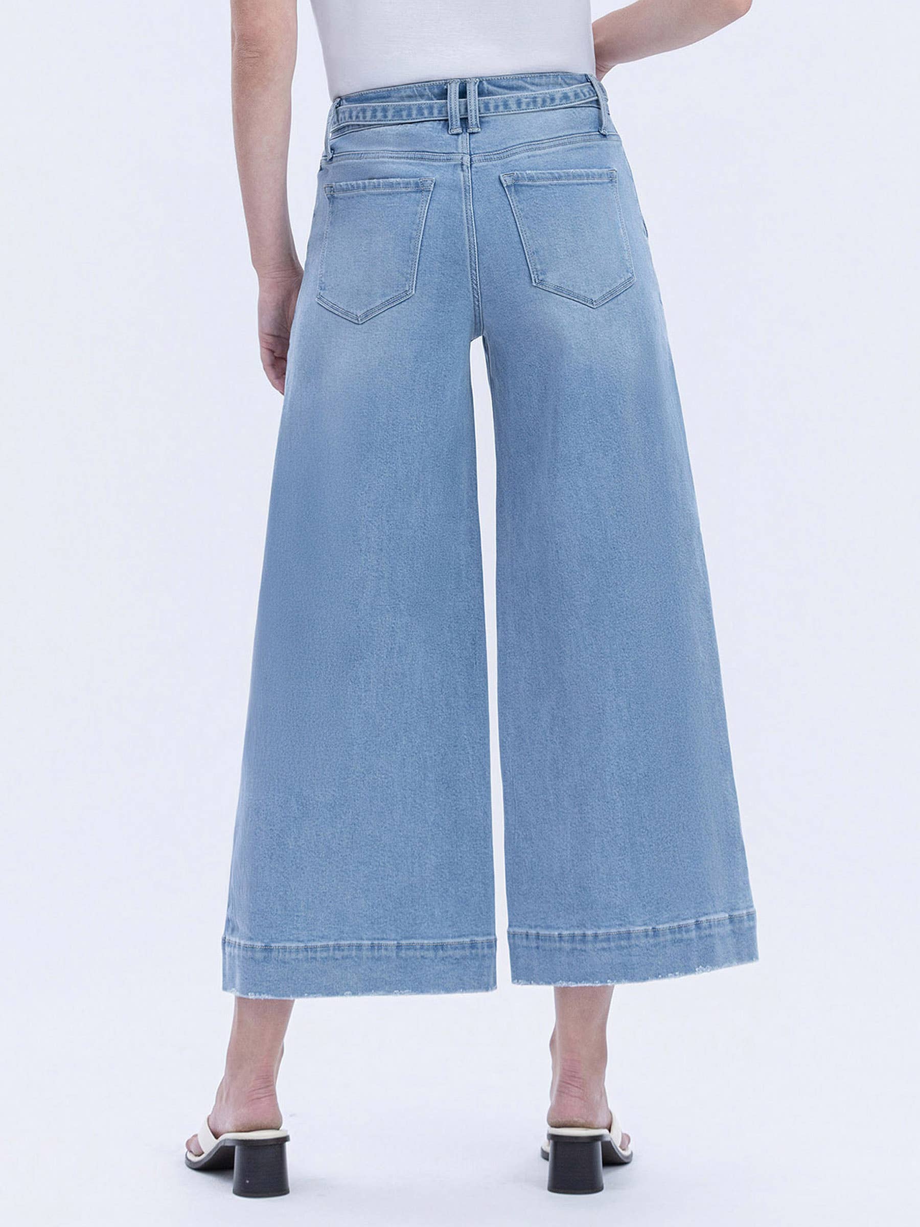 VERVET - High Rise Tie Waist Crop Palazzo Jeans