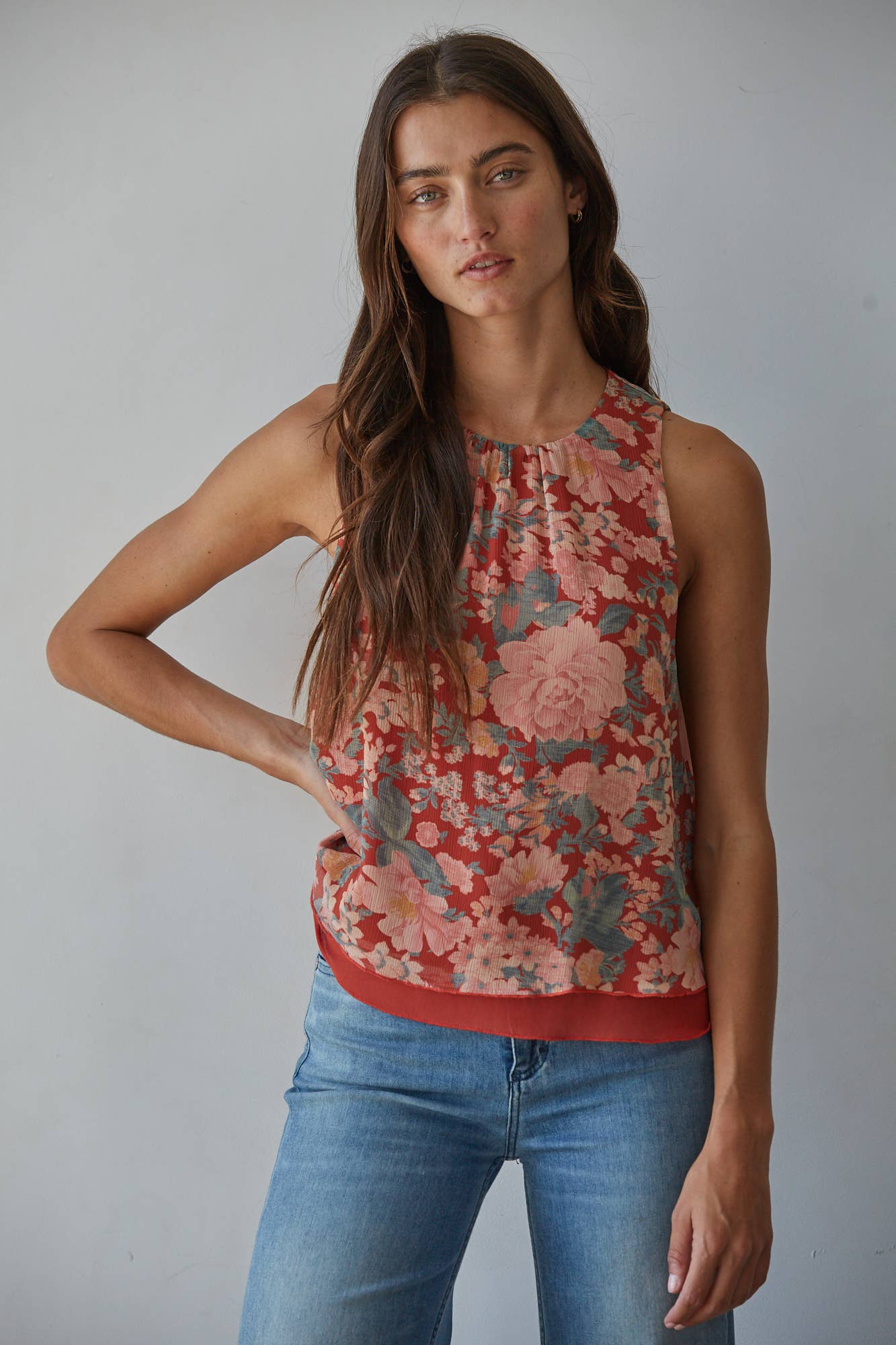 Chiffon Floral Print Sleeveless Top