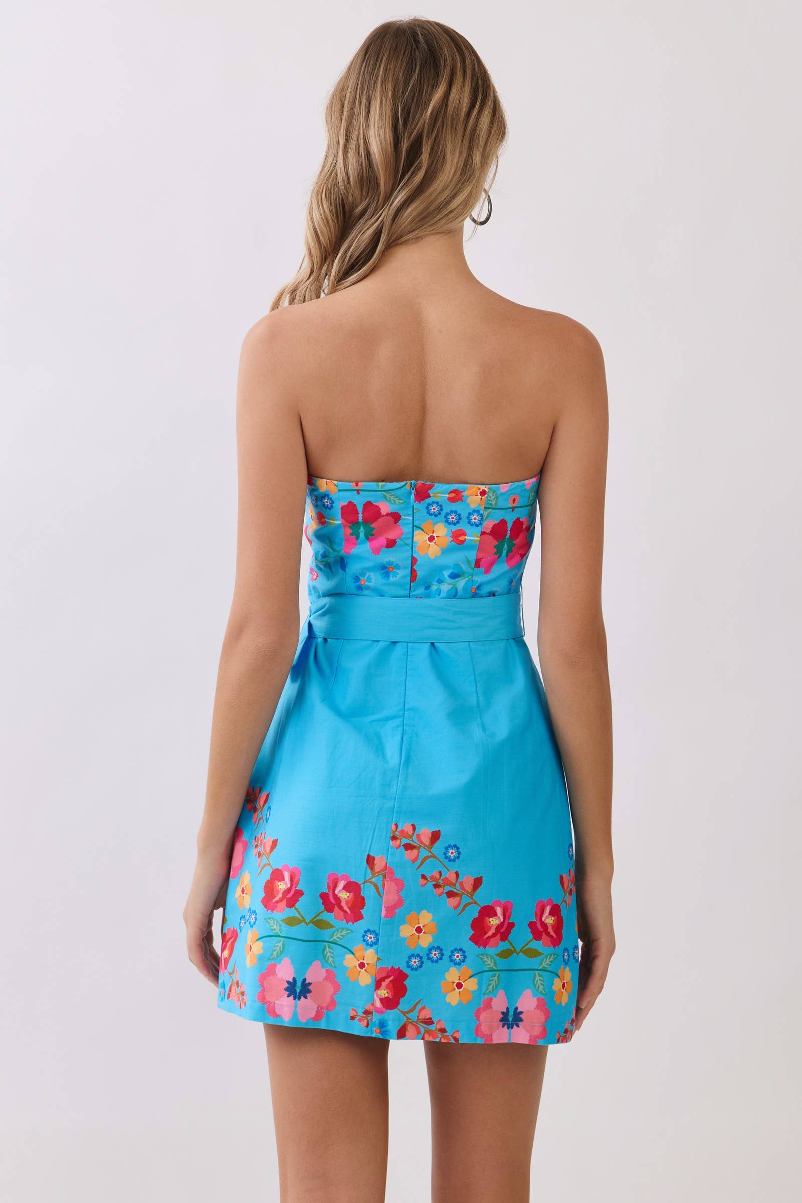 Floral Border Print Strapless Mini Dress
