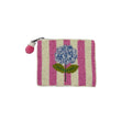 Pink & White Striped Hydrangea  Beaded Coin Pouch