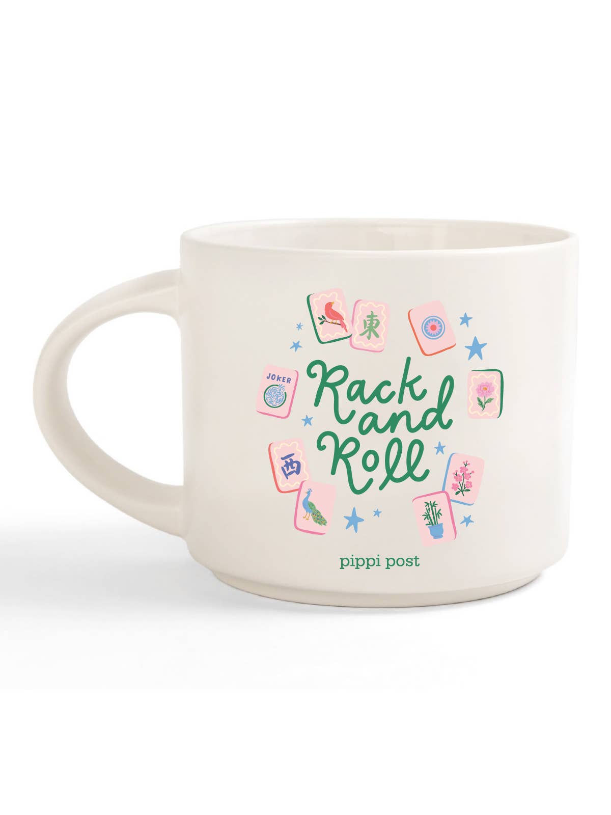 Rack and Roll Mahjong 14oz Ceramic Coffee Mug - Cream