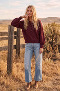 Henley Balloon Sleeve Sweater Top