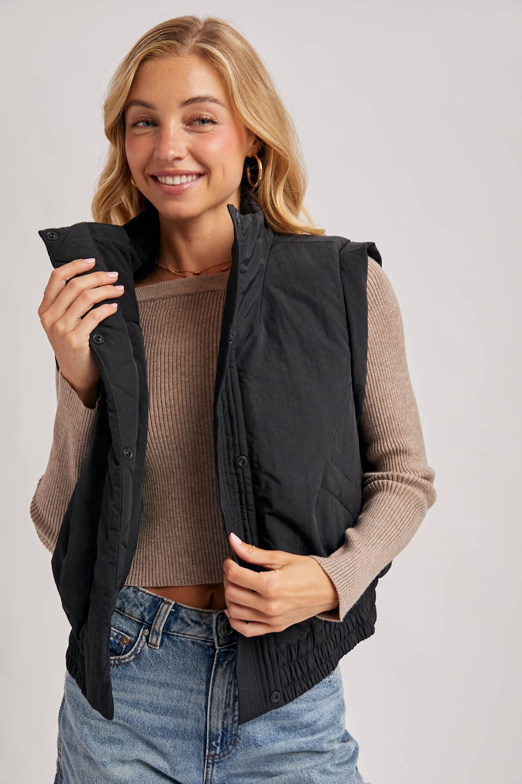 Bomber Style Puffer Vest with Pockets