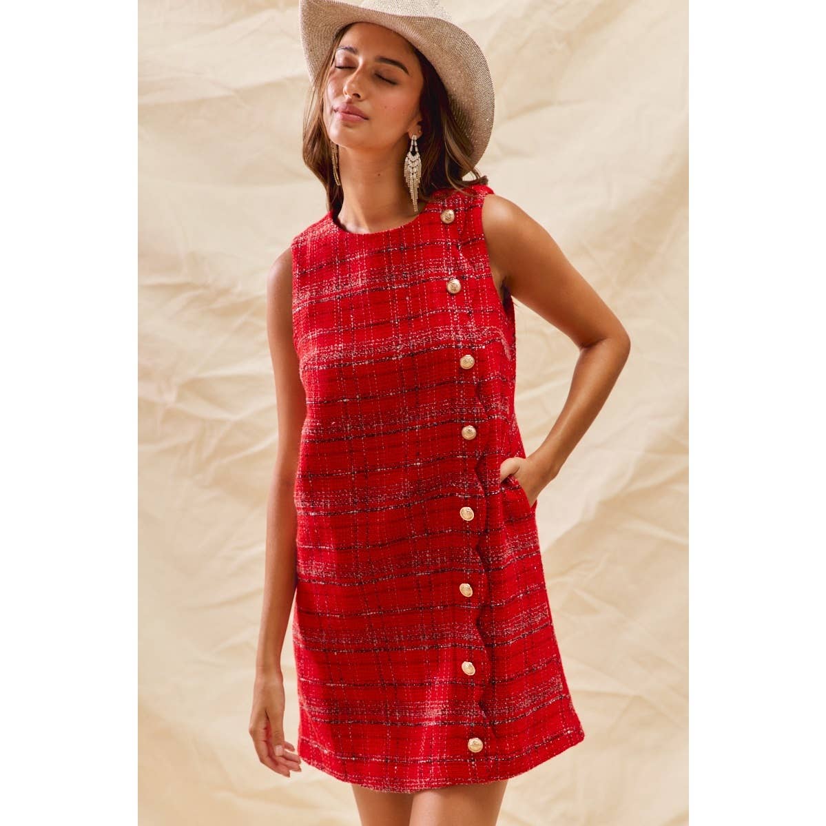 Christmas Tweed Scalloped Holiday Mini Dress