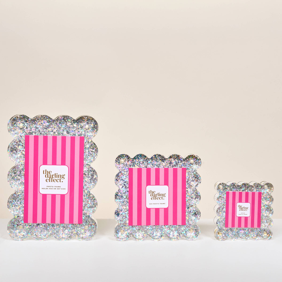 Rectangle Scalloped Acrylic Picture Frame–Silver Glitter