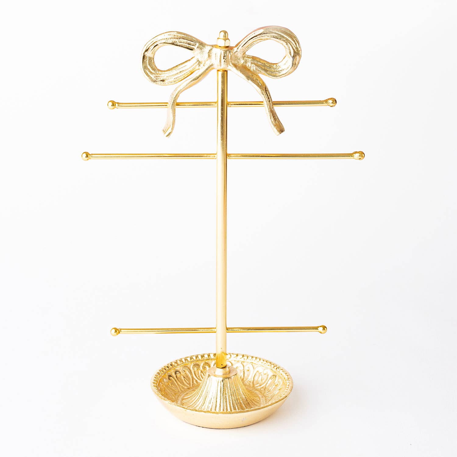 Gold Bow Jewelry Stand with Ring Dish