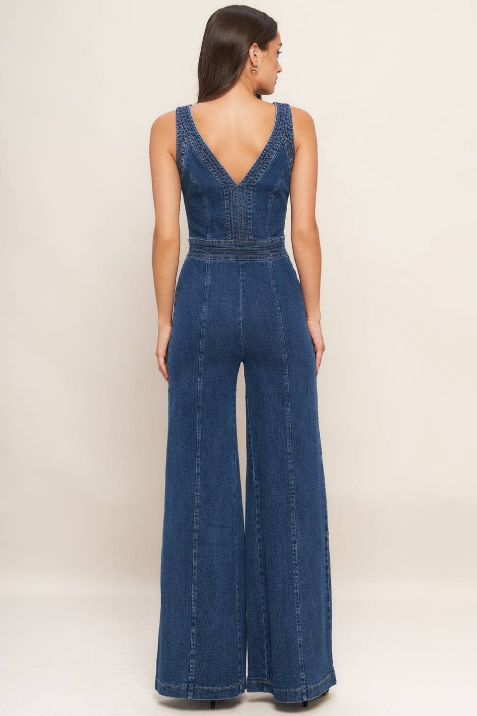 V Neck Denim Jumpsuit