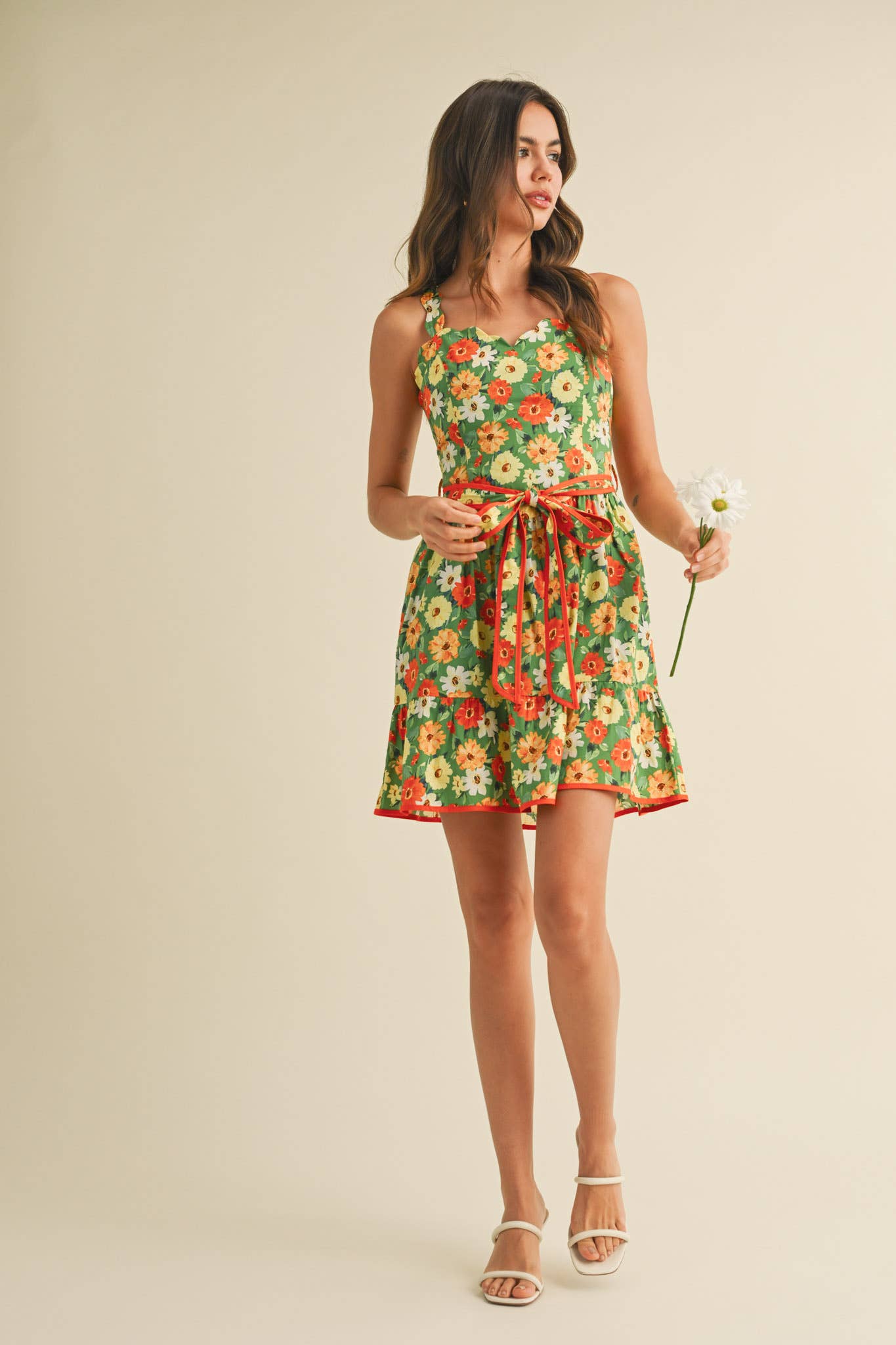 Floral Scalloped Mini Dress
