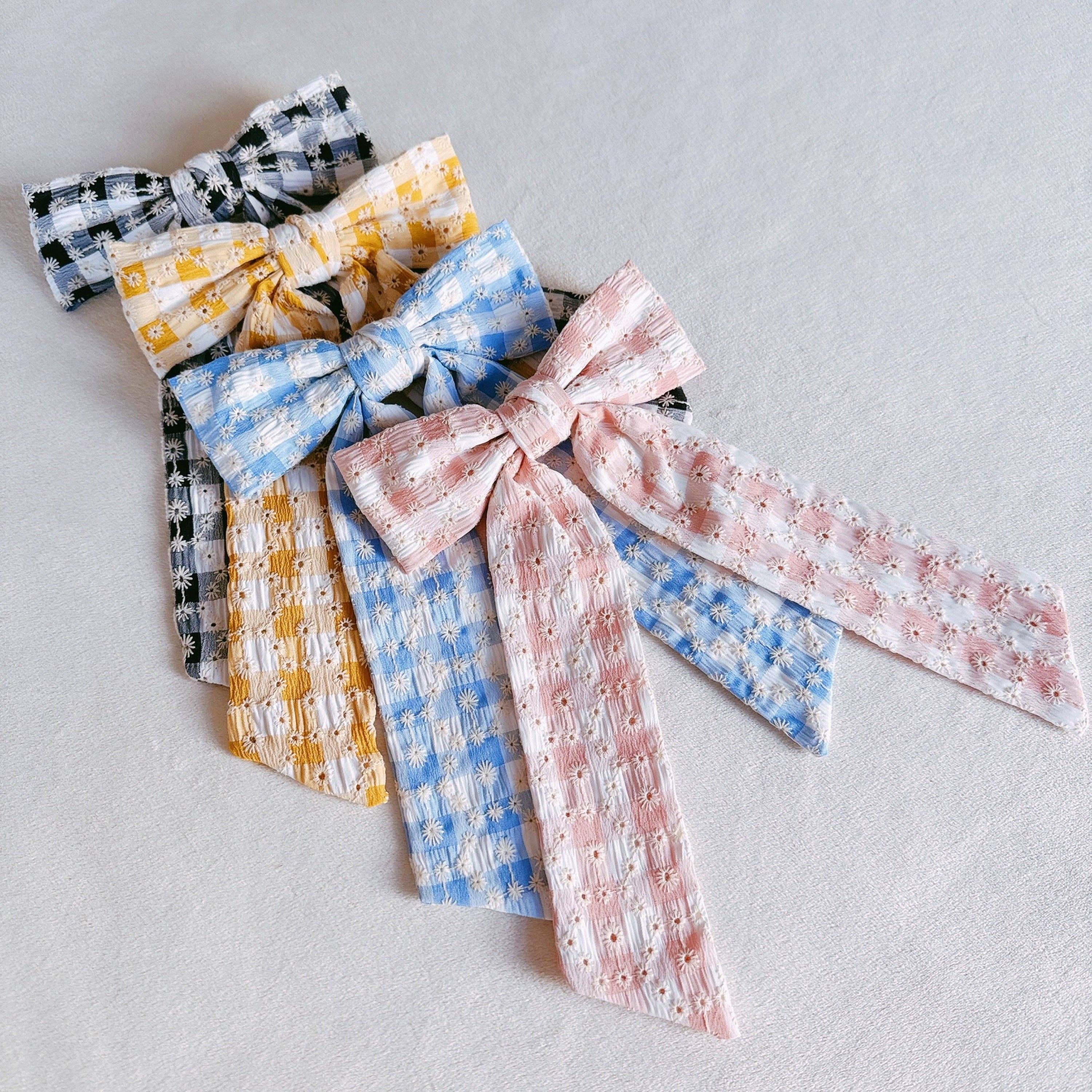 Daisy Picnic Gingham Bow Hair Clip - Yellow or Black