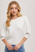 Puffed 3/4 Sleeved Knit Sweater Top