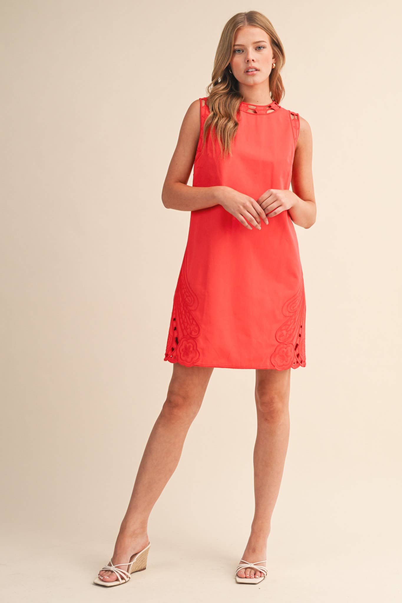 Embroidered Shift Dress with Cut Out