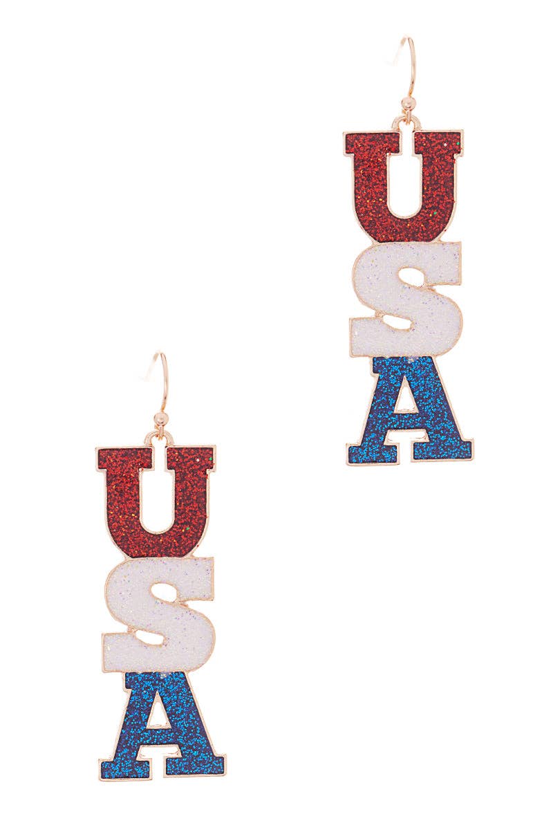 American Flag USA Shape Enamel Dangle Earrings