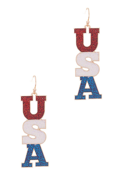 American Flag USA Shape Enamel Dangle Earrings
