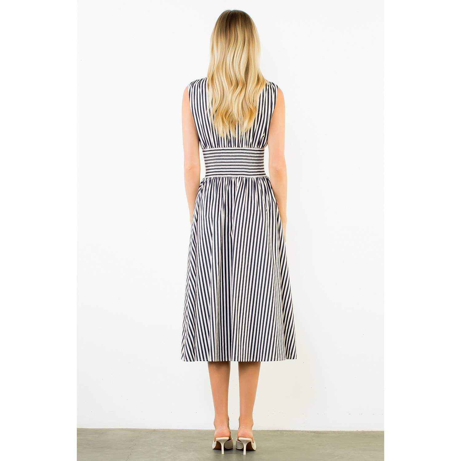 Sleeveless Vertical Stripes Zippered Dress