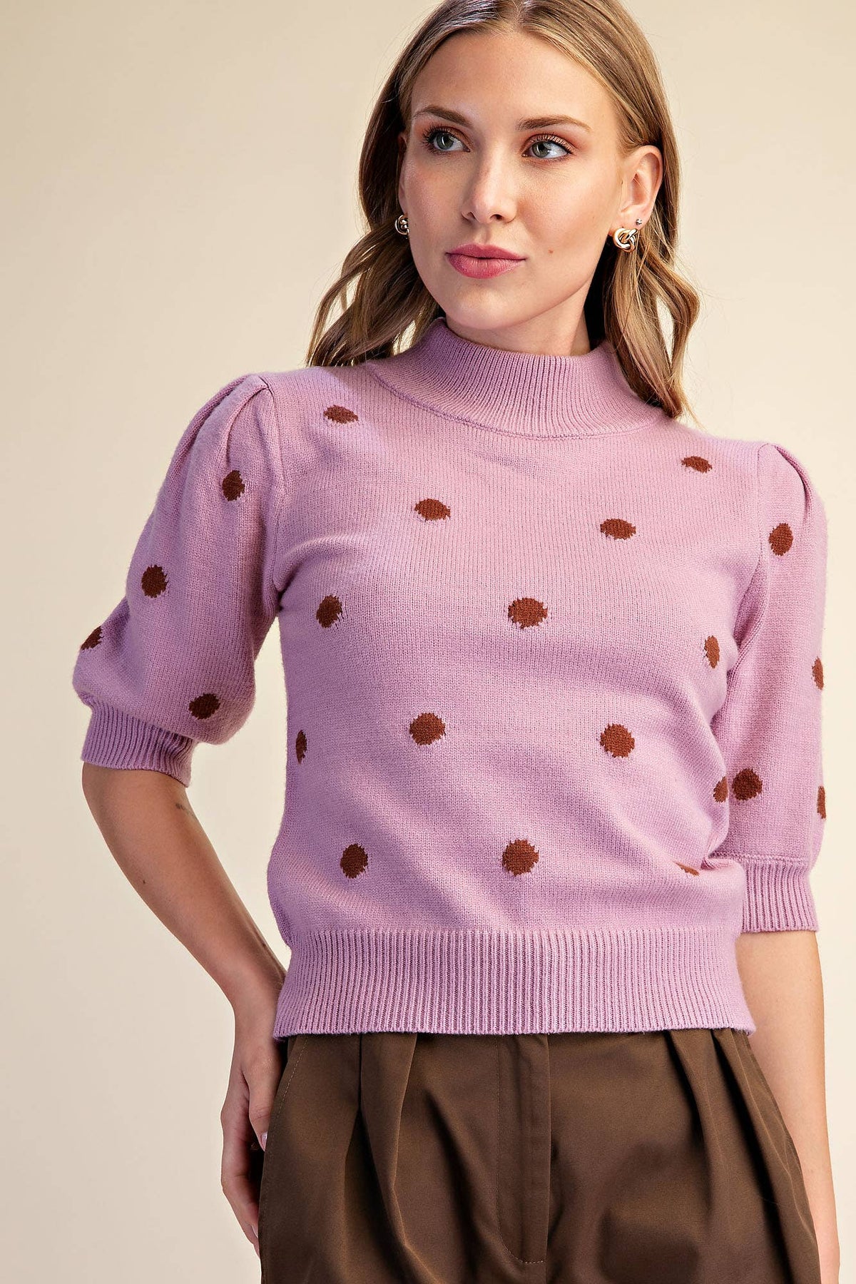 Polka Dot Mock Neck Sweater