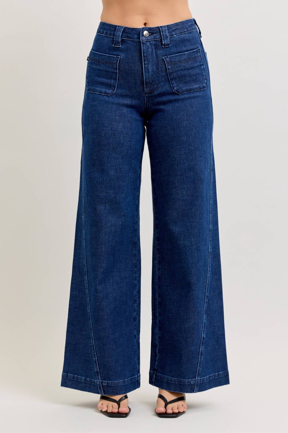 High Waist Retro Wide w/ Patch Pockets & Twisted Seams