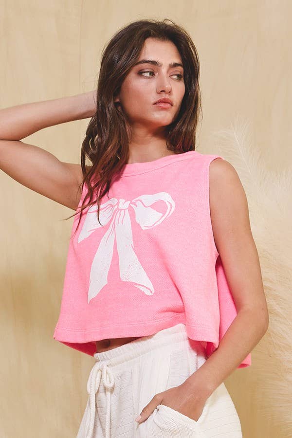 BOW Graphic Cropped Terry Tank Top