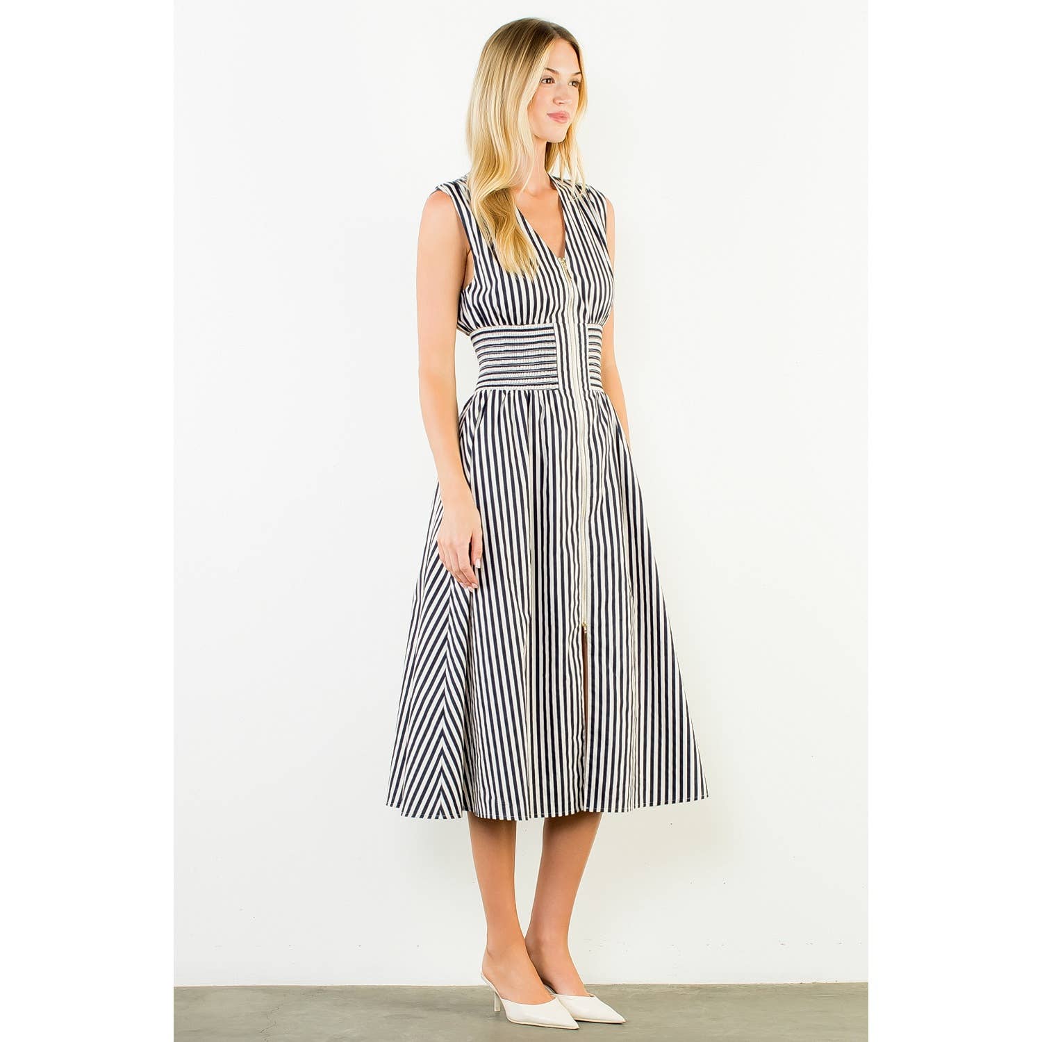 Sleeveless Vertical Stripes Zippered Dress