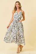 Abstract Floral Halter Tank Midi Dress
