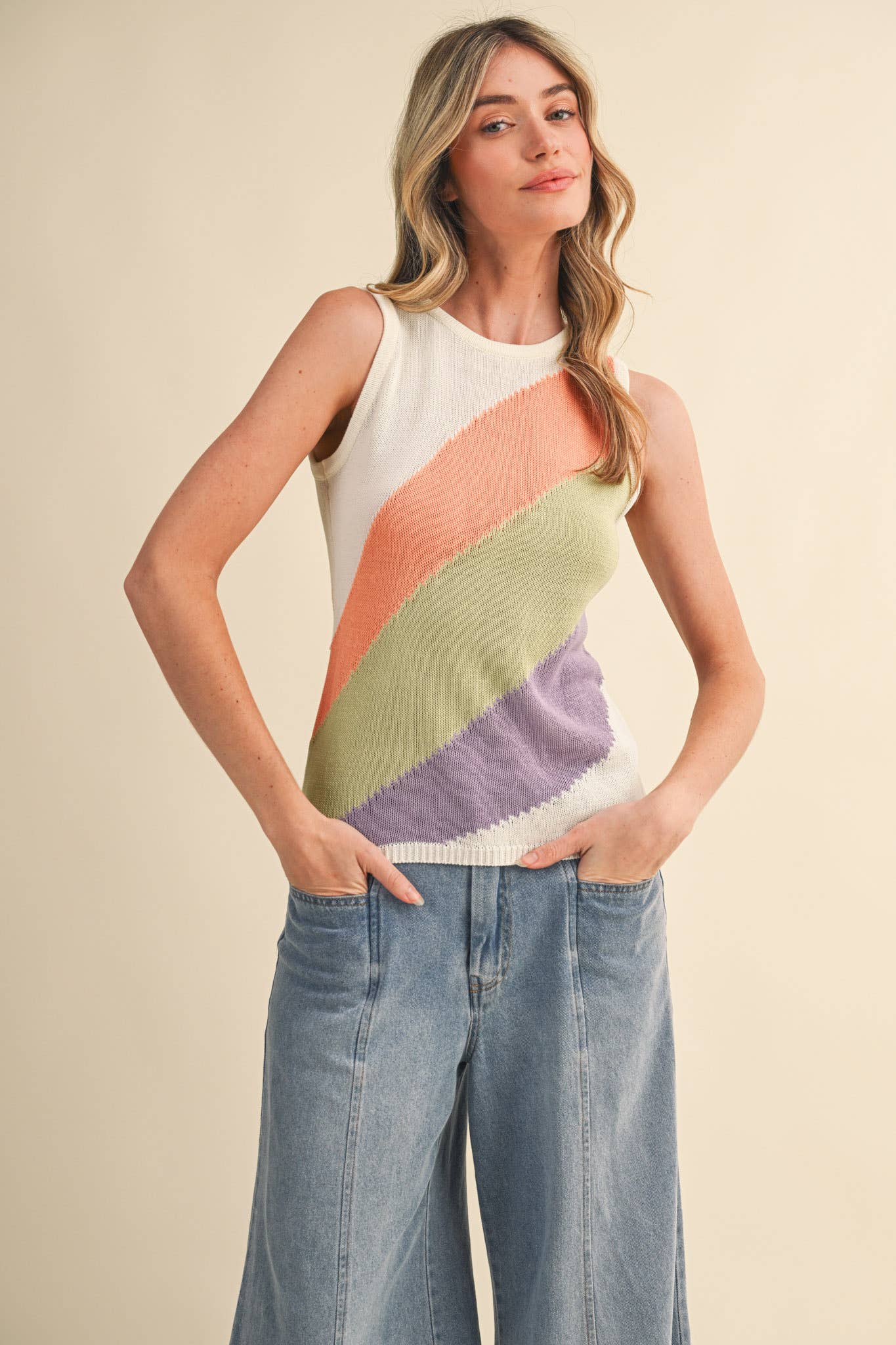 Sleeveless Color Block Knit Tank