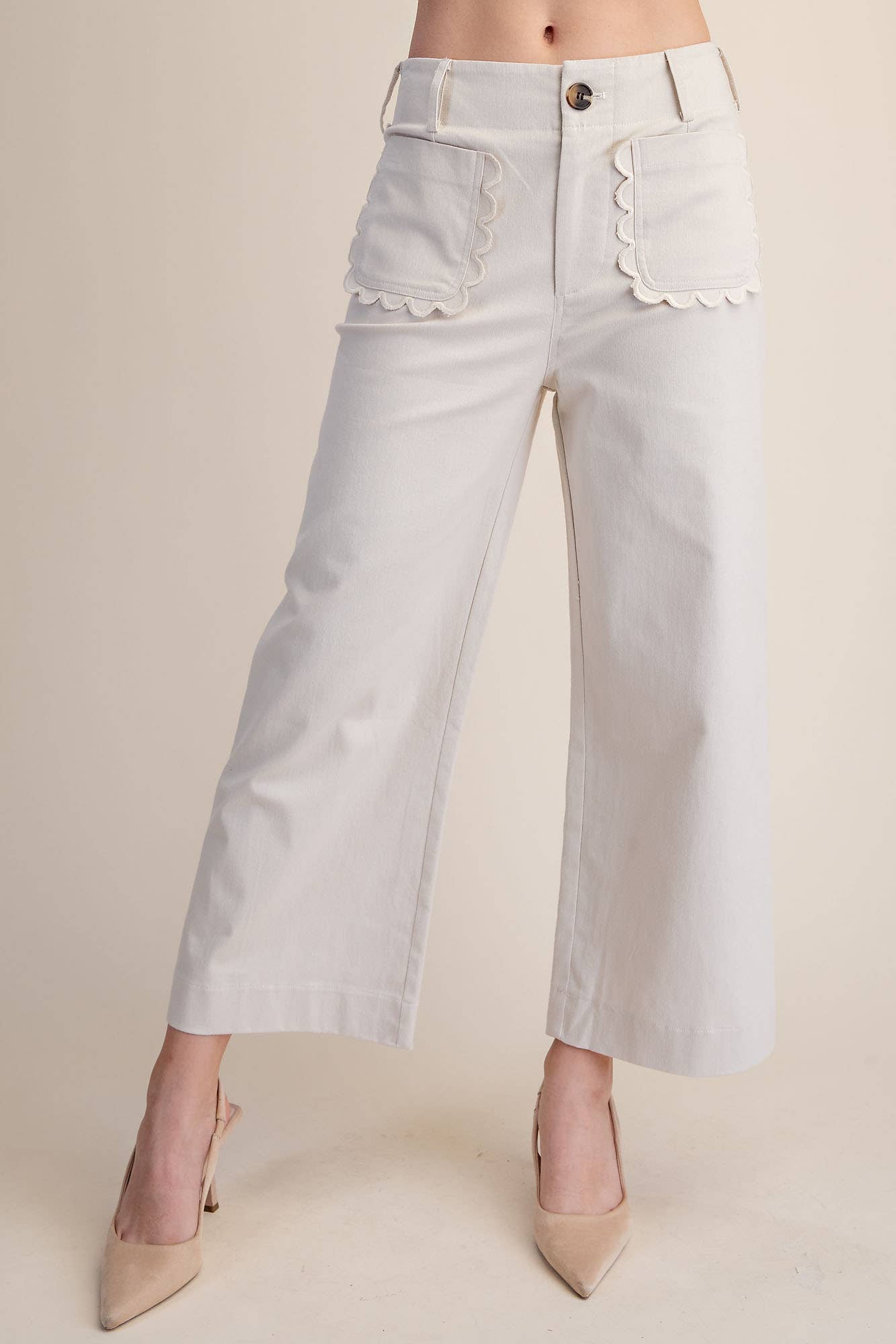 Colette Cropped Scallop Pocket Detail Wide-Leg Pants