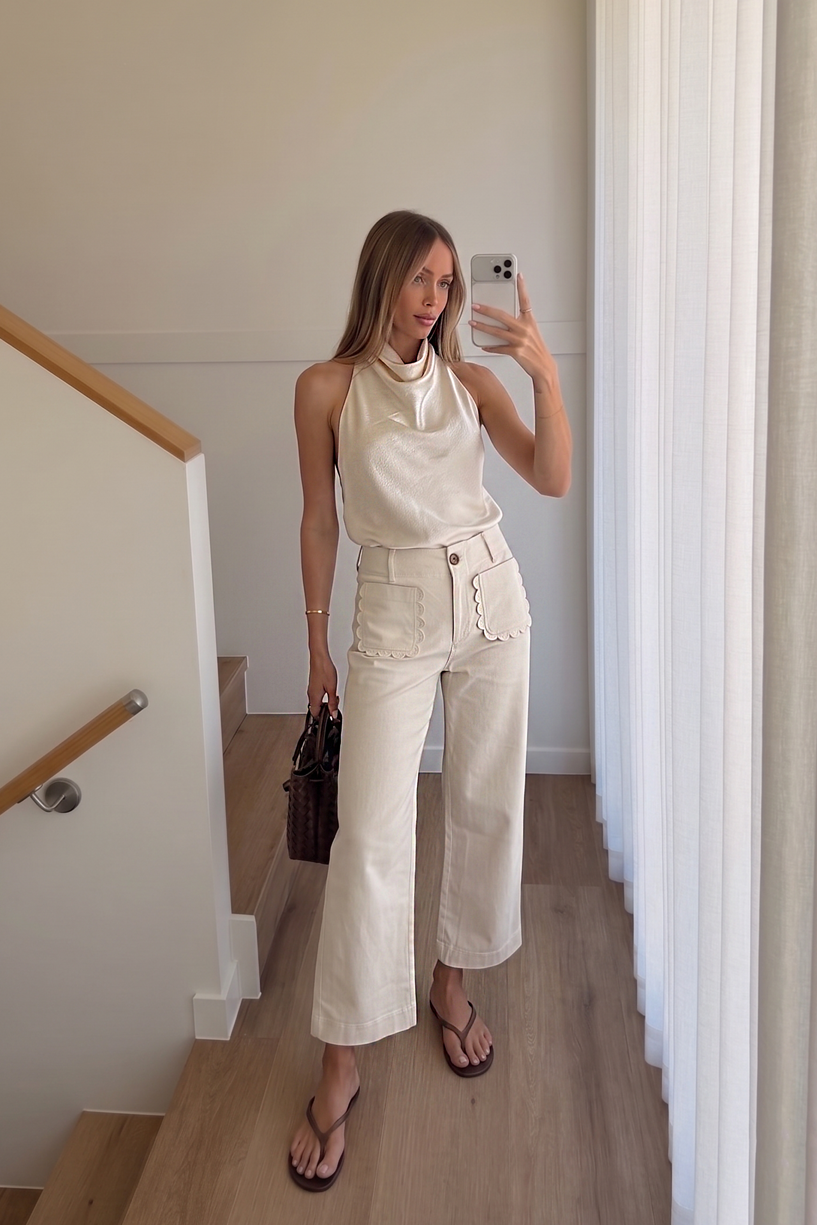 Colette Cropped Scallop Pocket Detail Wide-Leg Pants