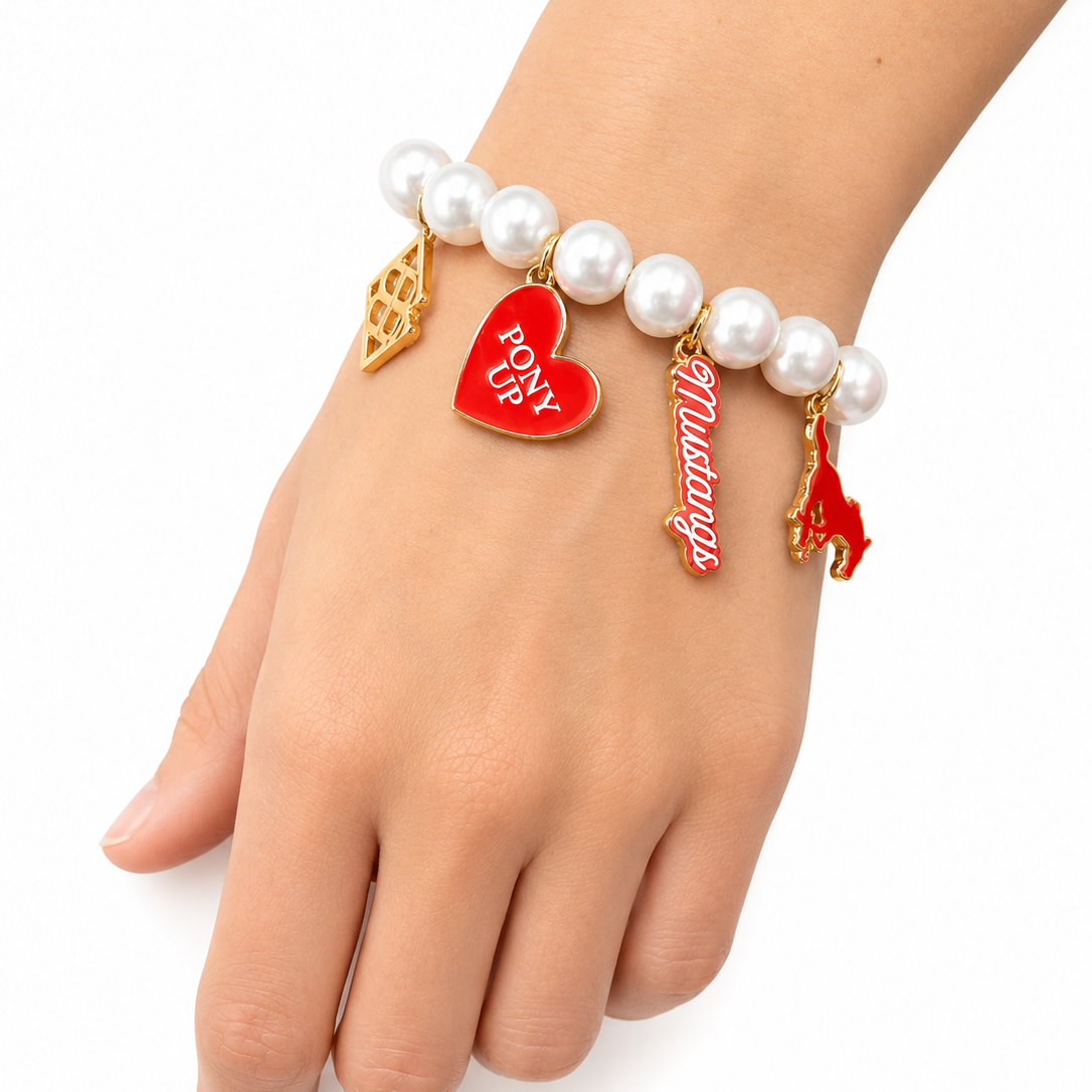 SMU Pearl Charm Bracelet